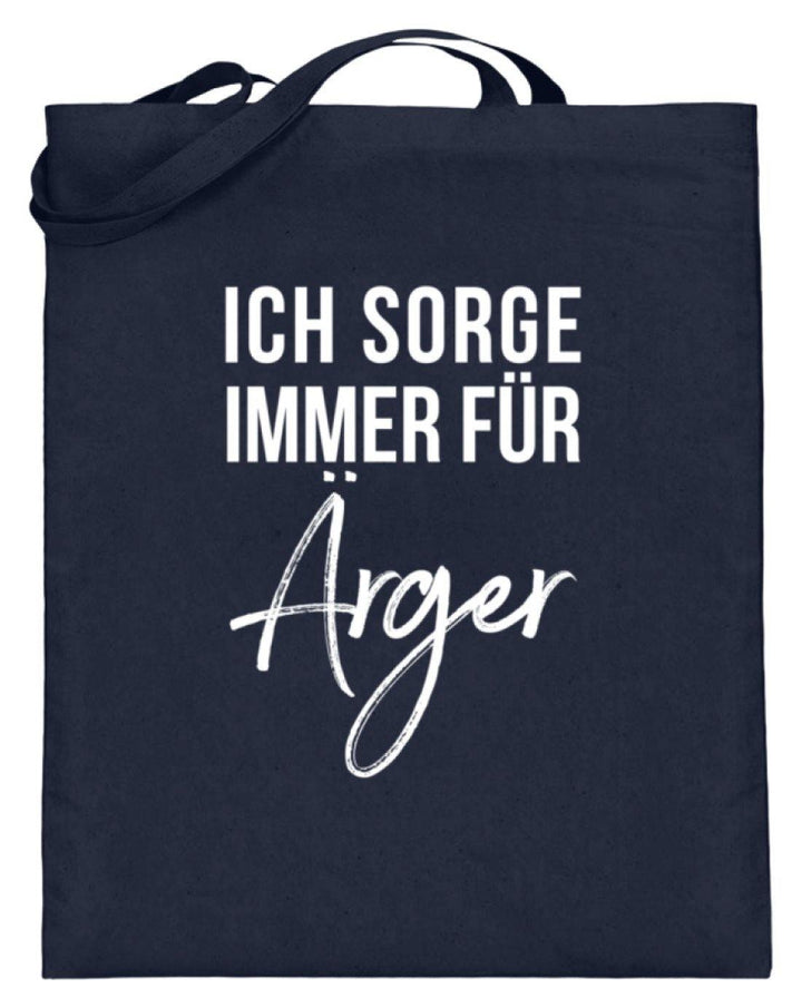 Ich sorge immer für Ärger - Words on Shirt  - Jutebeutel (mit langen Henkeln) - Words on Shirts Sag es mit dem Mittelfinger Shirts Hoodies Sweatshirt Taschen Gymsack Spruch Sprüche Statement