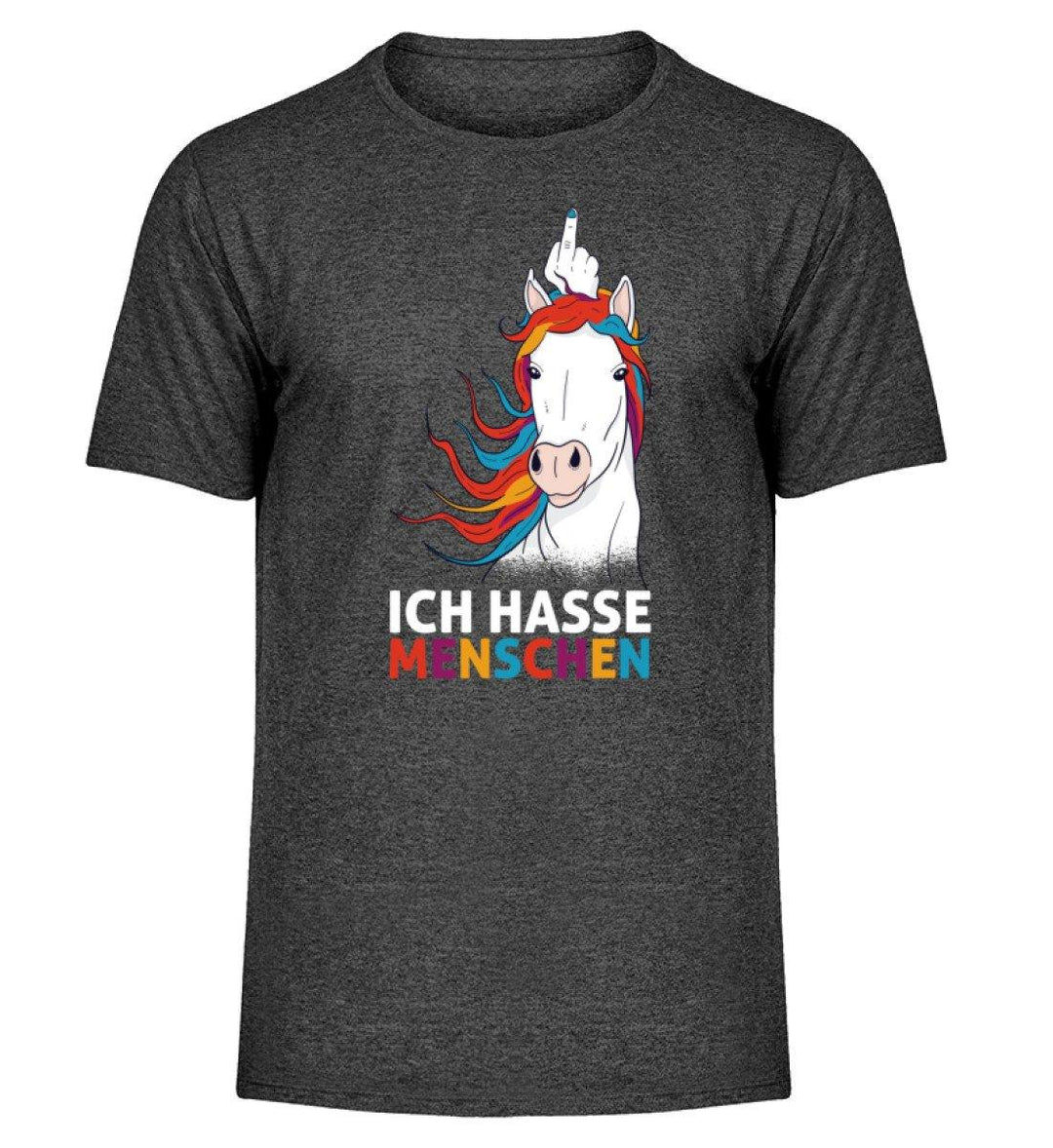 Einhorn hasse Menschen Words on Shirts  - Herren Melange Shirt - Words on Shirts Sag es mit dem Mittelfinger Shirts Hoodies Sweatshirt Taschen Gymsack Spruch Sprüche Statement