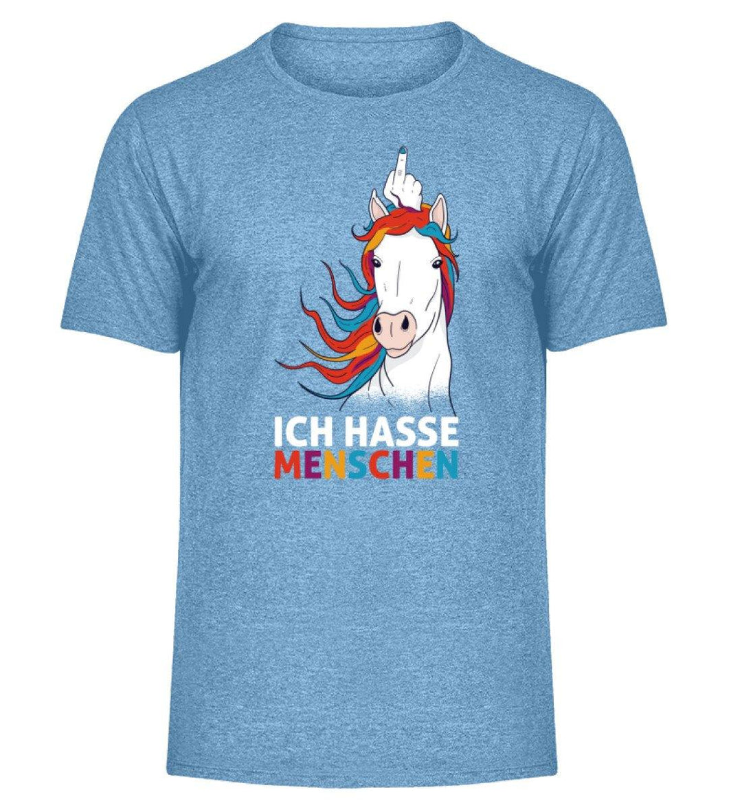 Einhorn hasse Menschen Words on Shirts  - Herren Melange Shirt - Words on Shirts Sag es mit dem Mittelfinger Shirts Hoodies Sweatshirt Taschen Gymsack Spruch Sprüche Statement