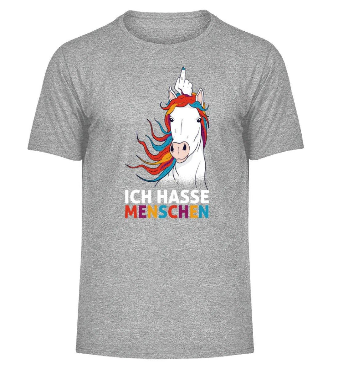 Einhorn hasse Menschen Words on Shirts  - Herren Melange Shirt - Words on Shirts Sag es mit dem Mittelfinger Shirts Hoodies Sweatshirt Taschen Gymsack Spruch Sprüche Statement