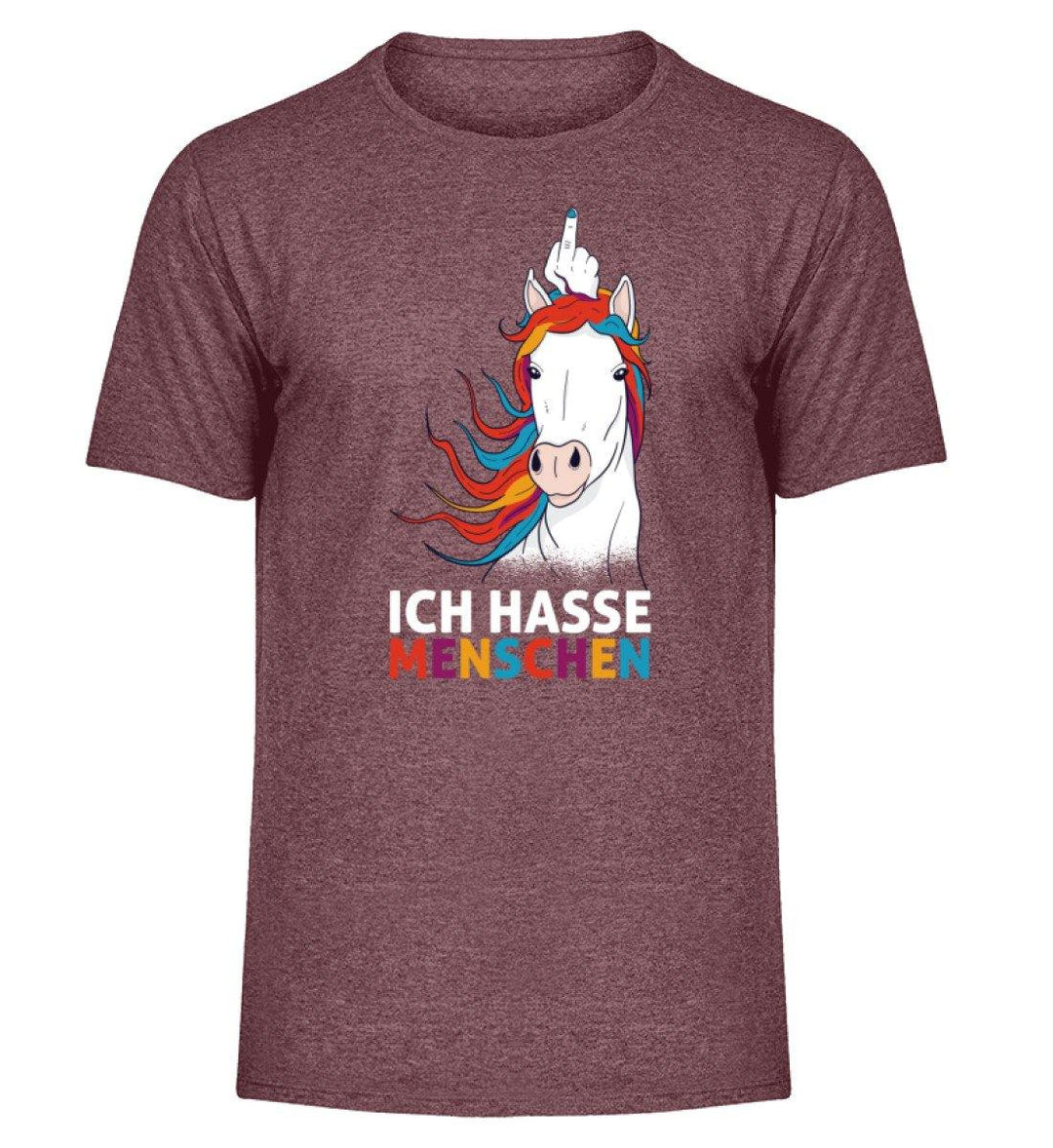 Einhorn hasse Menschen Words on Shirts  - Herren Melange Shirt - Words on Shirts Sag es mit dem Mittelfinger Shirts Hoodies Sweatshirt Taschen Gymsack Spruch Sprüche Statement