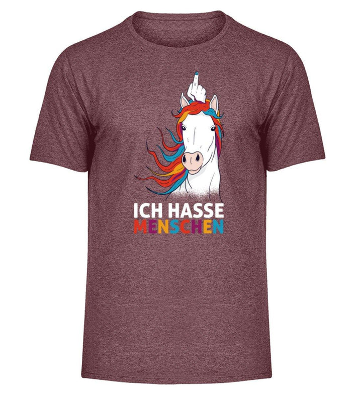Einhorn hasse Menschen Words on Shirts  - Herren Melange Shirt - Words on Shirts Sag es mit dem Mittelfinger Shirts Hoodies Sweatshirt Taschen Gymsack Spruch Sprüche Statement