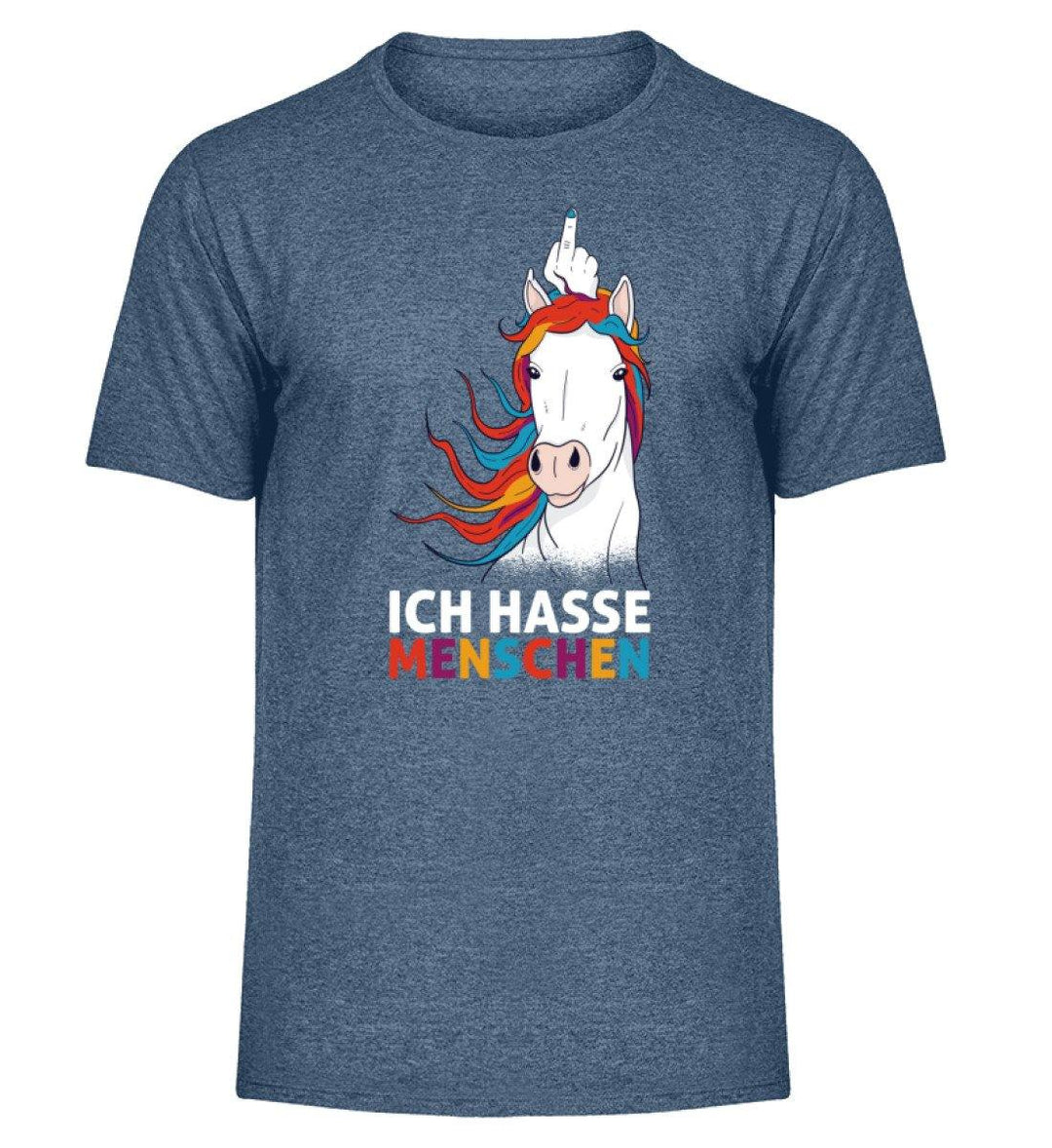 Einhorn hasse Menschen Words on Shirts  - Herren Melange Shirt - Words on Shirts Sag es mit dem Mittelfinger Shirts Hoodies Sweatshirt Taschen Gymsack Spruch Sprüche Statement