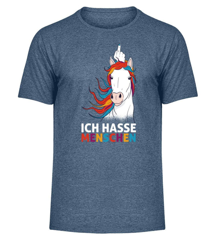 Einhorn hasse Menschen Words on Shirts  - Herren Melange Shirt - Words on Shirts Sag es mit dem Mittelfinger Shirts Hoodies Sweatshirt Taschen Gymsack Spruch Sprüche Statement