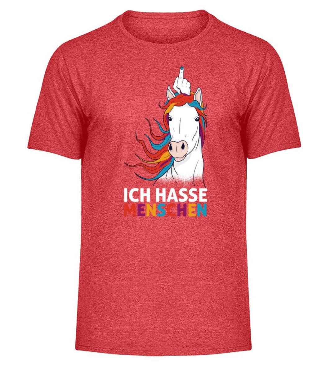 Einhorn hasse Menschen Words on Shirts  - Herren Melange Shirt - Words on Shirts Sag es mit dem Mittelfinger Shirts Hoodies Sweatshirt Taschen Gymsack Spruch Sprüche Statement