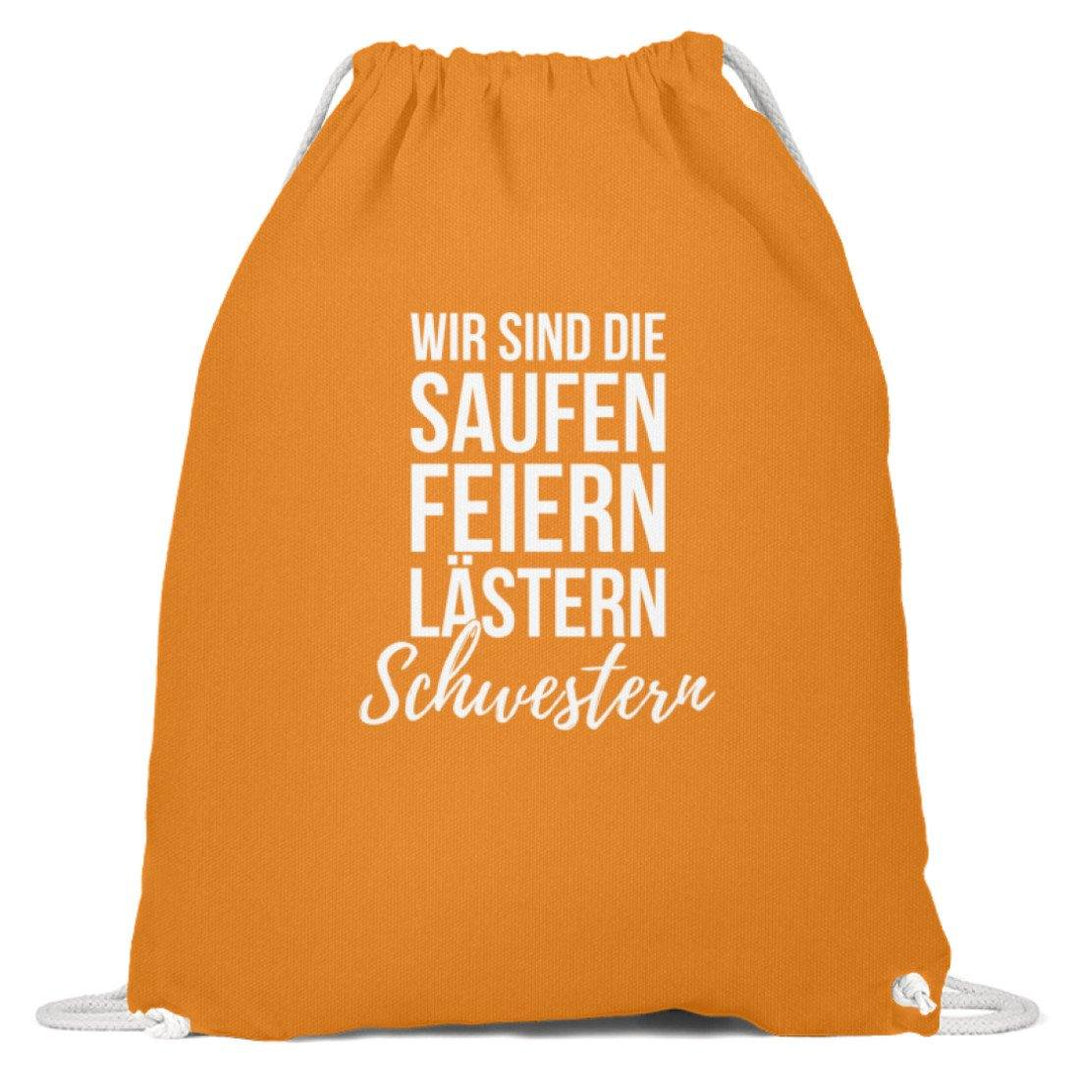 Saufen Feiern Lästern Schwestern  - Baumwoll Gymsac - Words on Shirts Sag es mit dem Mittelfinger Shirts Hoodies Sweatshirt Taschen Gymsack Spruch Sprüche Statement