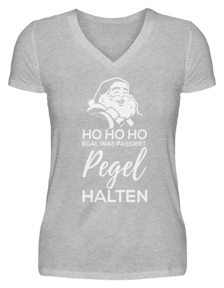 Santa Pegel halten - Words on Shirt  - V-Neck Damenshirt - Words on Shirts Sag es mit dem Mittelfinger Shirts Hoodies Sweatshirt Taschen Gymsack Spruch Sprüche Statement