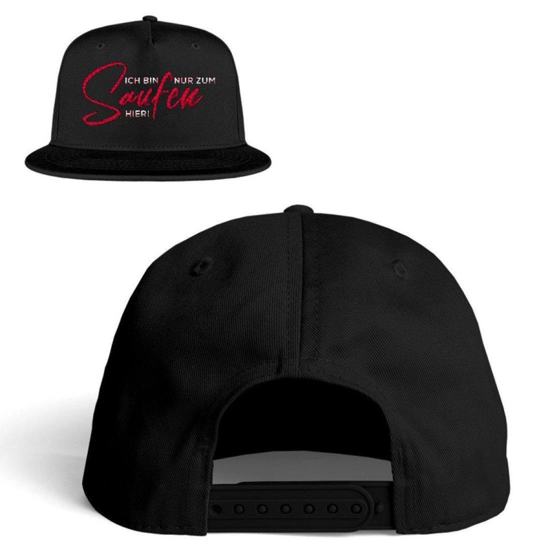Ich bin nur zum Saufen hier! Snapback  - Kappe - Words on Shirts Sag es mit dem Mittelfinger Shirts Hoodies Sweatshirt Taschen Gymsack Spruch Sprüche Statement