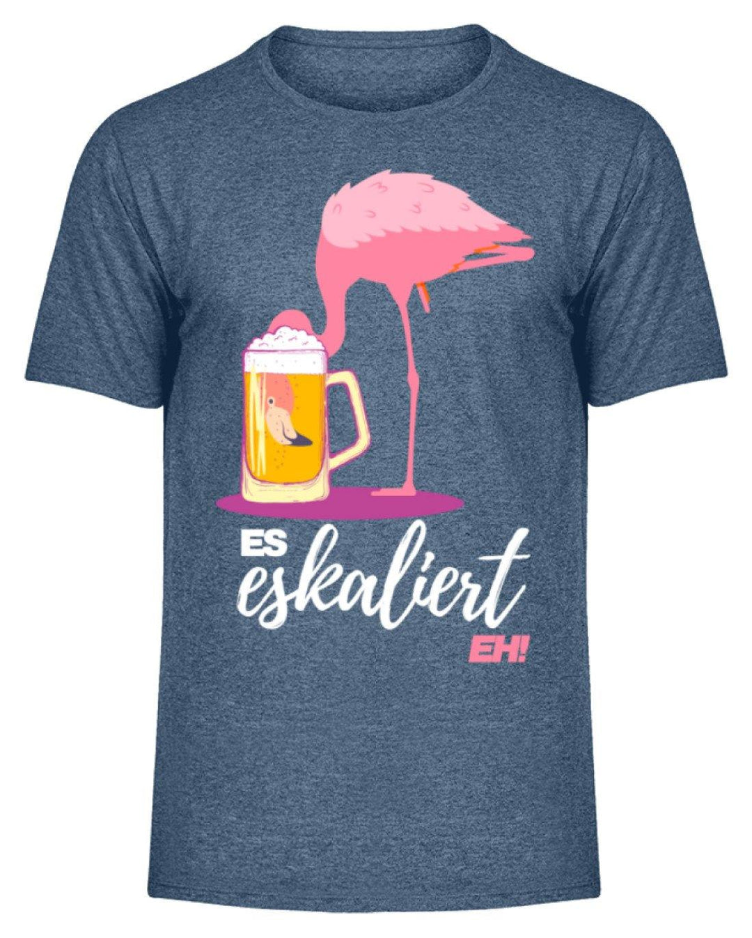 Es Eskaliert Eh - Flamingo  - Herren Melange Shirt - Words on Shirts Sag es mit dem Mittelfinger Shirts Hoodies Sweatshirt Taschen Gymsack Spruch Sprüche Statement