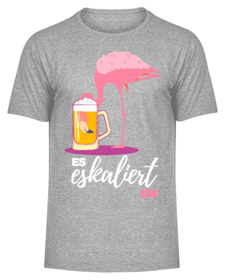 Es Eskaliert Eh - Flamingo  - Herren Melange Shirt - Words on Shirts Sag es mit dem Mittelfinger Shirts Hoodies Sweatshirt Taschen Gymsack Spruch Sprüche Statement