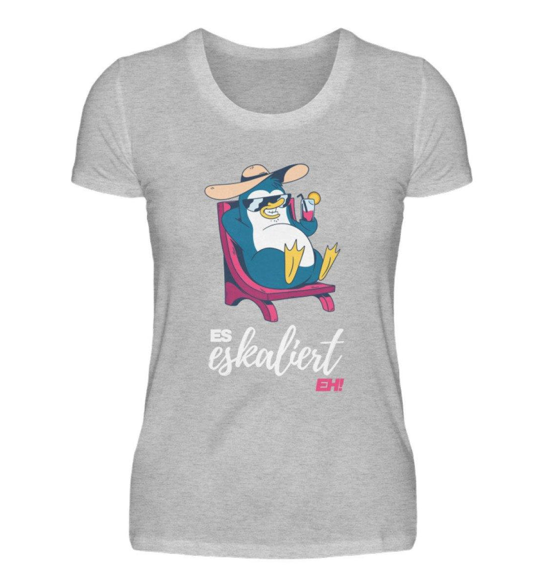 Es eskaliert eh - Pinguin  - Words on Shirts  - Damenshirt - Words on Shirts Sag es mit dem Mittelfinger Shirts Hoodies Sweatshirt Taschen Gymsack Spruch Sprüche Statement