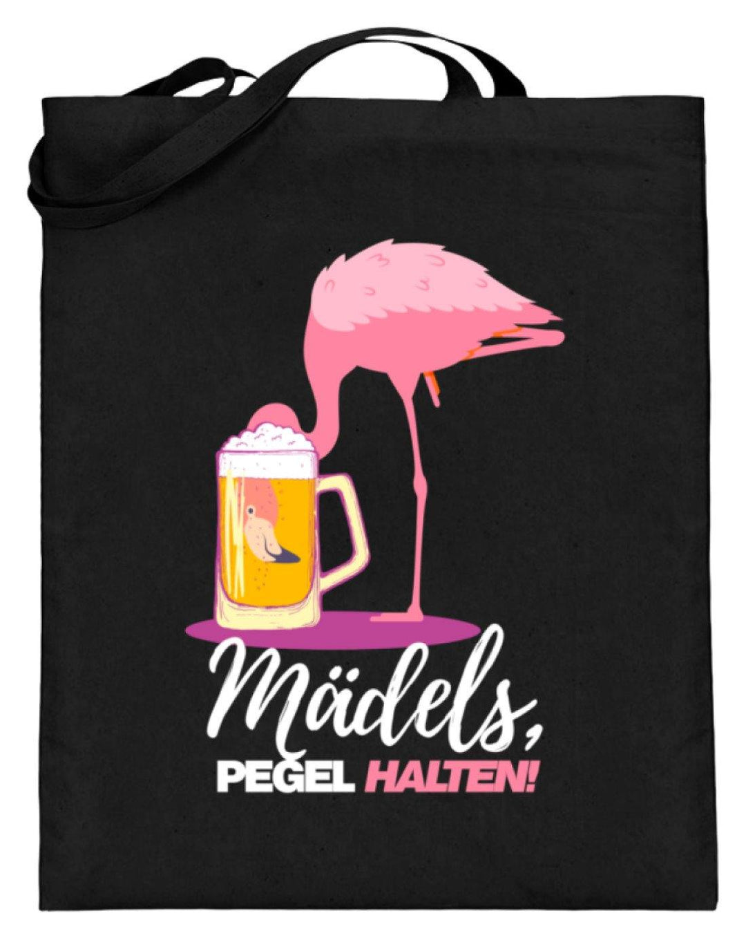 Mädels, Pegel halte - Flamingo  - Jutebeutel (mit langen Henkeln) - Words on Shirts Sag es mit dem Mittelfinger Shirts Hoodies Sweatshirt Taschen Gymsack Spruch Sprüche Statement