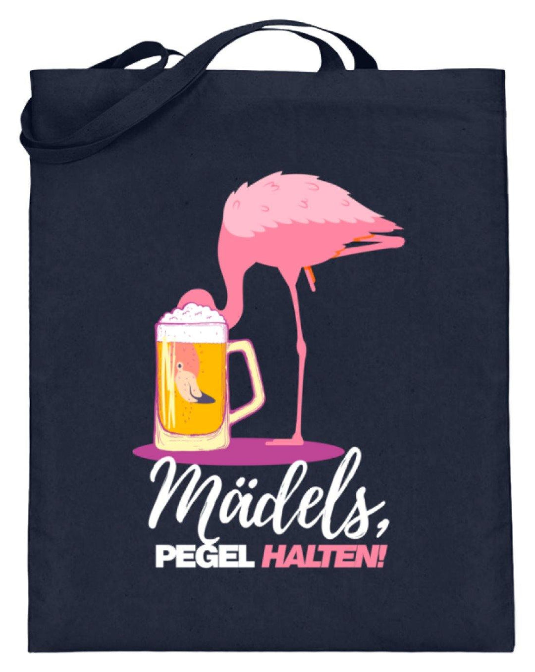 Mädels, Pegel halte - Flamingo  - Jutebeutel (mit langen Henkeln) - Words on Shirts Sag es mit dem Mittelfinger Shirts Hoodies Sweatshirt Taschen Gymsack Spruch Sprüche Statement