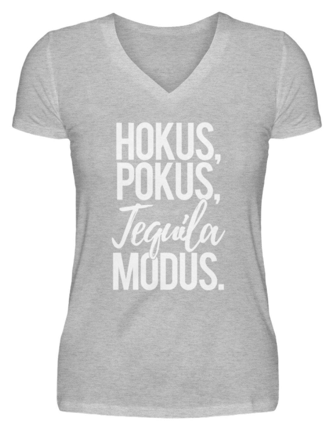 Hokus, Pokus, Tequila Modus  - V-Neck Damenshirt - Words on Shirts Sag es mit dem Mittelfinger Shirts Hoodies Sweatshirt Taschen Gymsack Spruch Sprüche Statement