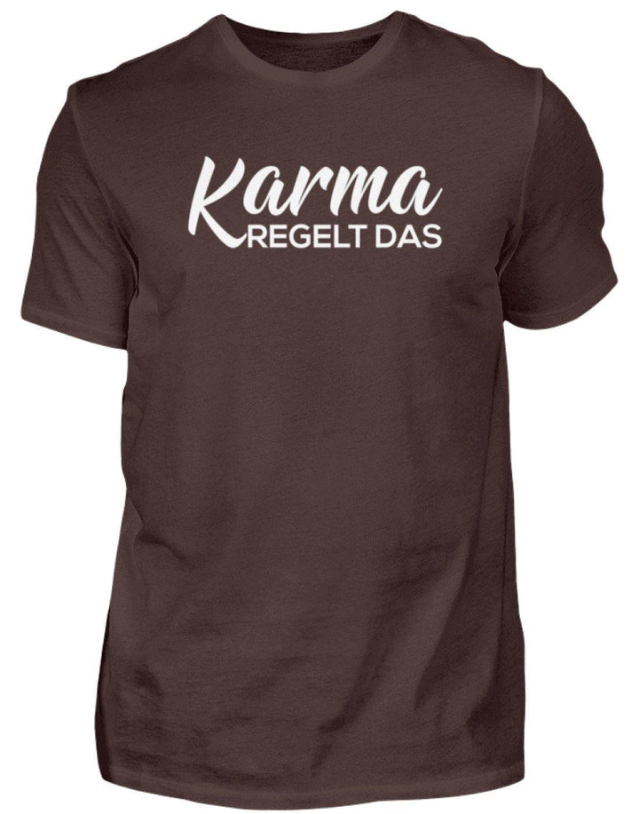 Karma regelt das - Words on Shirts  - Herren Shirt - Words on Shirts Sag es mit dem Mittelfinger Shirts Hoodies Sweatshirt Taschen Gymsack Spruch Sprüche Statement