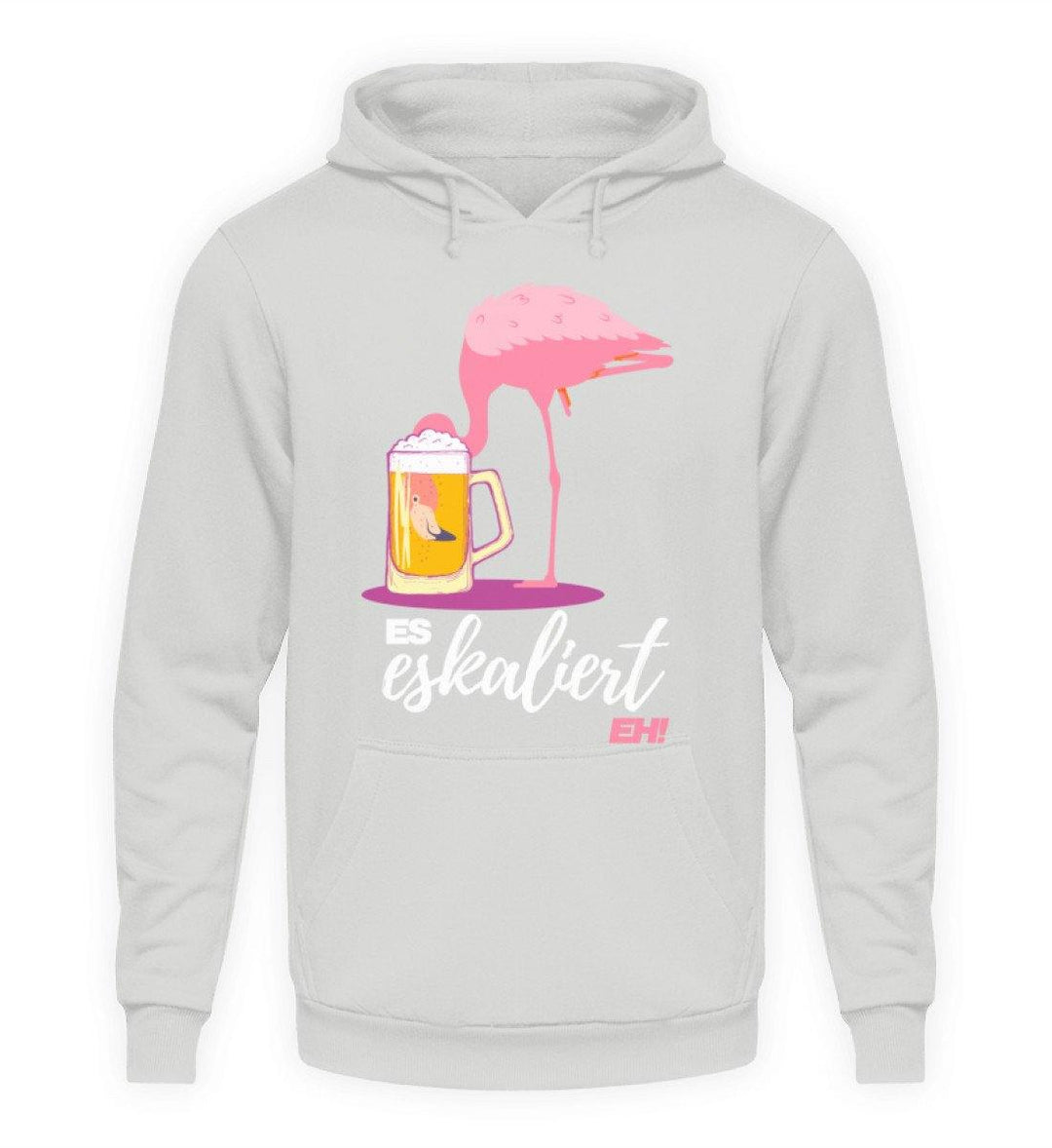 Es Eskaliert Eh - Flamingo  - Unisex Kapuzenpullover Hoodie - Words on Shirts Sag es mit dem Mittelfinger Shirts Hoodies Sweatshirt Taschen Gymsack Spruch Sprüche Statement