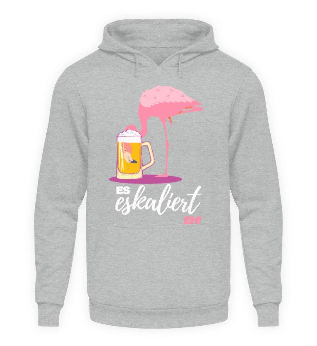 Es Eskaliert Eh - Flamingo  - Unisex Kapuzenpullover Hoodie - Words on Shirts Sag es mit dem Mittelfinger Shirts Hoodies Sweatshirt Taschen Gymsack Spruch Sprüche Statement