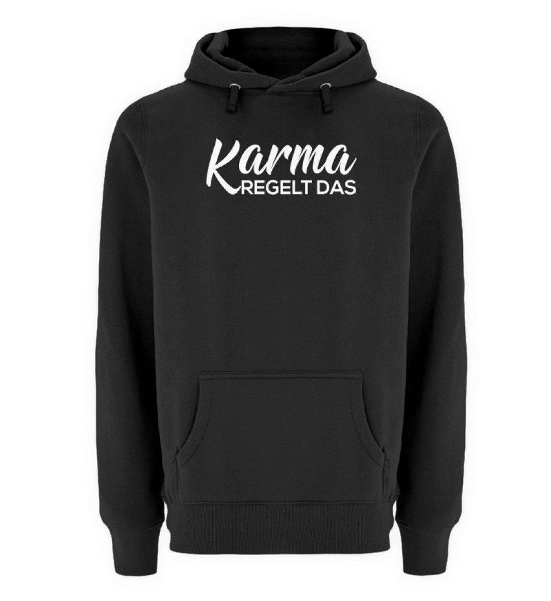 Karma regelt das- Words on Shirts - PR  - Unisex Premium Kapuzenpullover - Words on Shirts Sag es mit dem Mittelfinger Shirts Hoodies Sweatshirt Taschen Gymsack Spruch Sprüche Statement