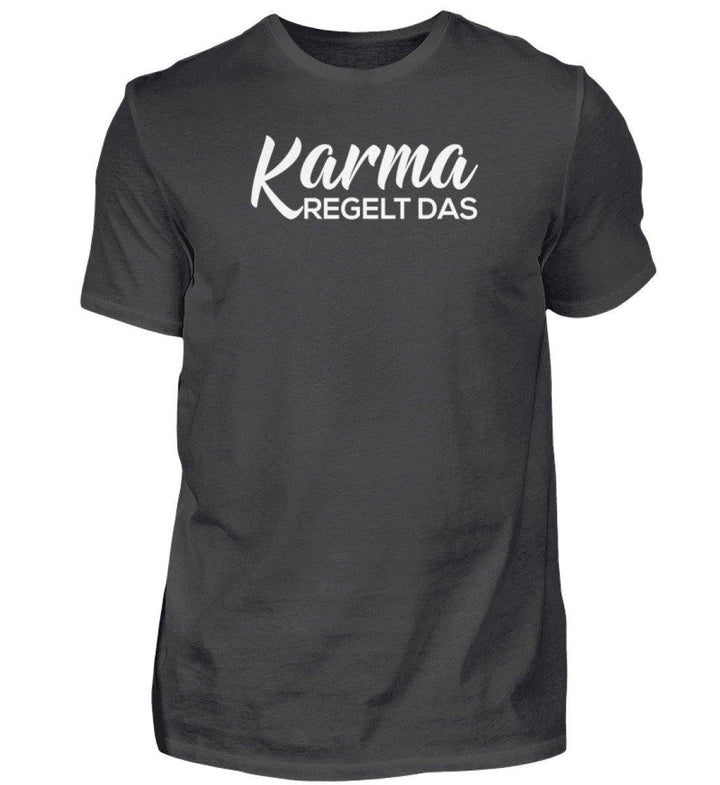 Karma regelt das-  Words on Shirts - PR  - Herren Premiumshirt - Words on Shirts Sag es mit dem Mittelfinger Shirts Hoodies Sweatshirt Taschen Gymsack Spruch Sprüche Statement