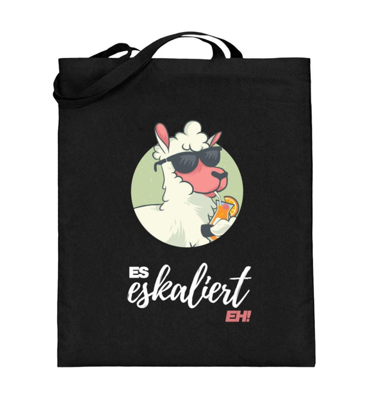 Es eskaliert eh - Lama - Words on Shirts  - Jutebeutel (mit langen Henkeln) - Words on Shirts Sag es mit dem Mittelfinger Shirts Hoodies Sweatshirt Taschen Gymsack Spruch Sprüche Statement