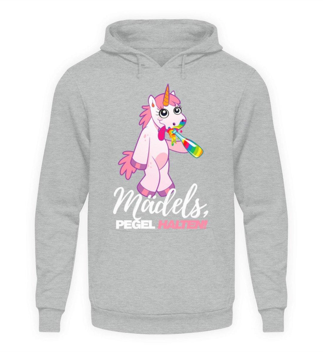 Mädels, Pegel halte - Einhorn  - Unisex Kapuzenpullover Hoodie - Words on Shirts Sag es mit dem Mittelfinger Shirts Hoodies Sweatshirt Taschen Gymsack Spruch Sprüche Statement