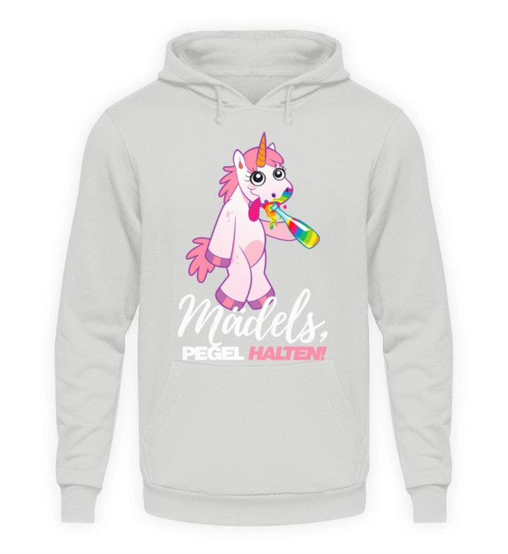 Mädels, Pegel halte - Einhorn  - Unisex Kapuzenpullover Hoodie - Words on Shirts Sag es mit dem Mittelfinger Shirts Hoodies Sweatshirt Taschen Gymsack Spruch Sprüche Statement