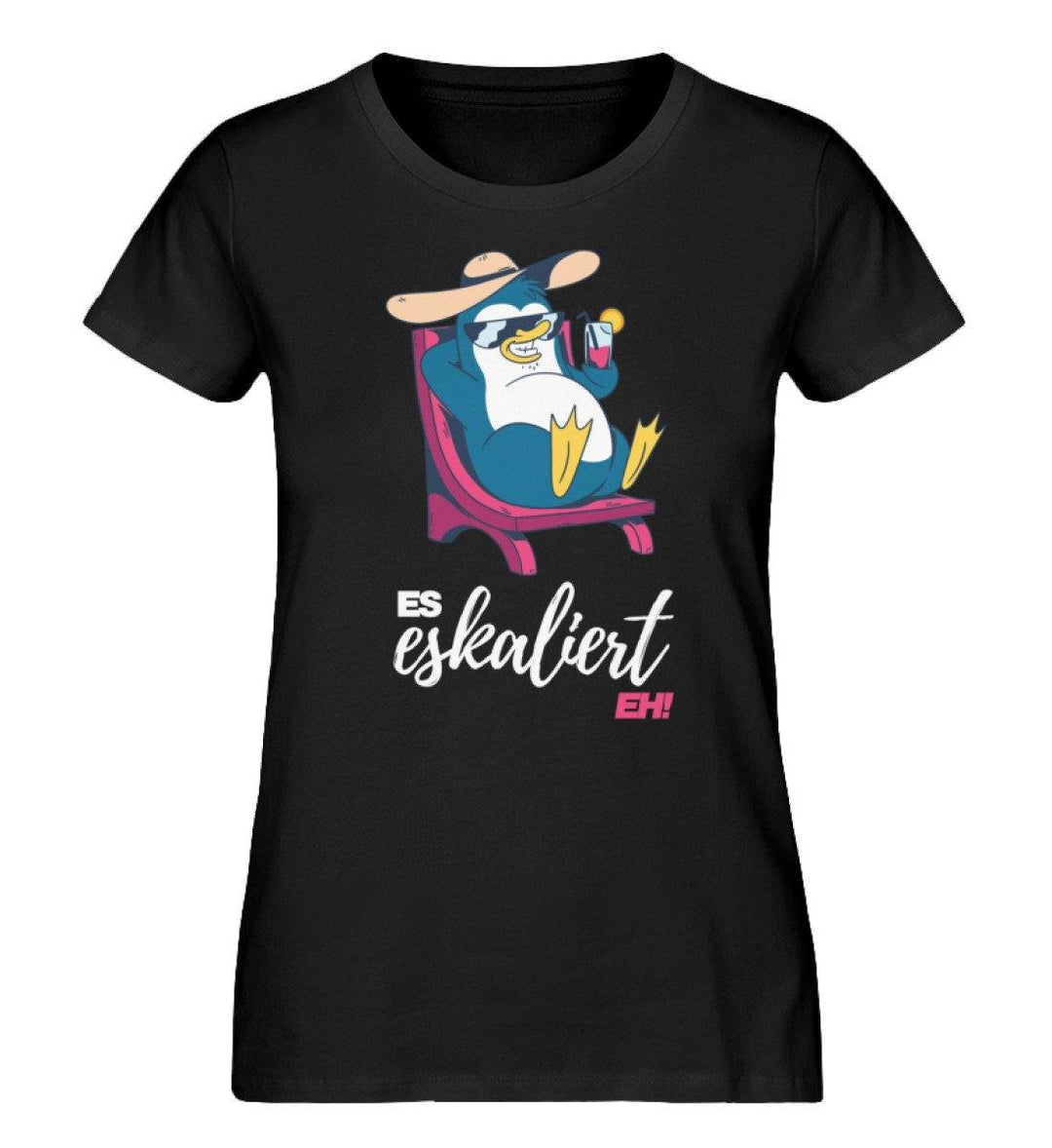 Es eskaliert eh - Pinguin - Words on Shirts  - Damen Premium Organic Shirt - Words on Shirts Sag es mit dem Mittelfinger Shirts Hoodies Sweatshirt Taschen Gymsack Spruch Sprüche Statement