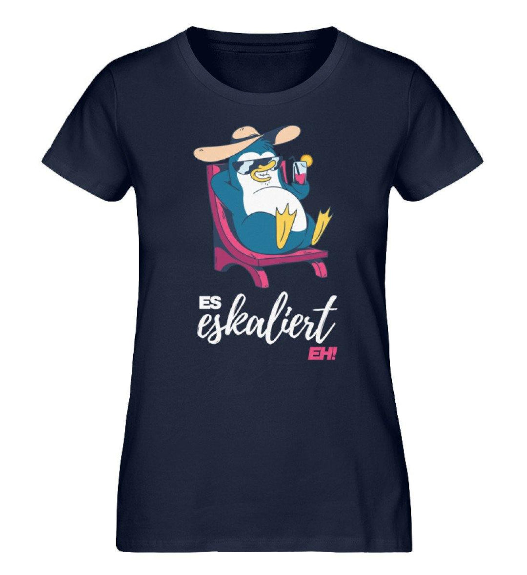 Es eskaliert eh - Pinguin - Words on Shirts  - Damen Premium Organic Shirt - Words on Shirts Sag es mit dem Mittelfinger Shirts Hoodies Sweatshirt Taschen Gymsack Spruch Sprüche Statement