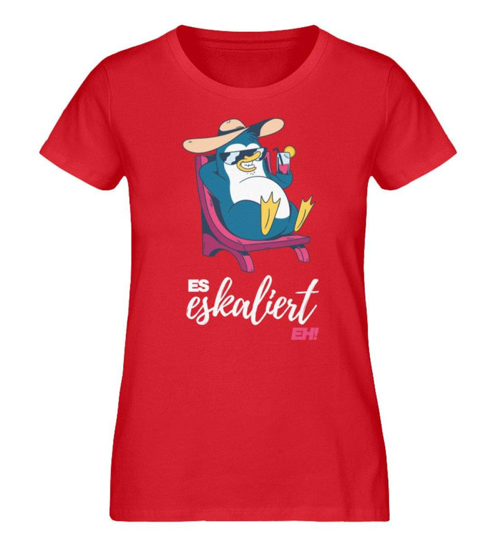 Es eskaliert eh - Pinguin - Words on Shirts  - Damen Premium Organic Shirt - Words on Shirts Sag es mit dem Mittelfinger Shirts Hoodies Sweatshirt Taschen Gymsack Spruch Sprüche Statement