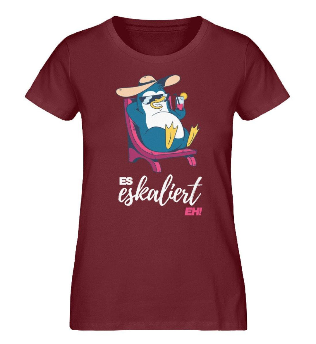 Es eskaliert eh - Pinguin - Words on Shirts  - Damen Premium Organic Shirt - Words on Shirts Sag es mit dem Mittelfinger Shirts Hoodies Sweatshirt Taschen Gymsack Spruch Sprüche Statement