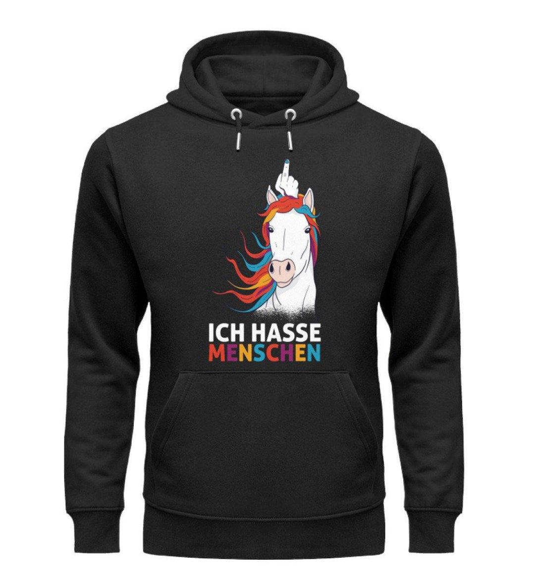 Einhorn hasse Menschen Words on Shirts  - Unisex Organic Hoodie - Words on Shirts Sag es mit dem Mittelfinger Shirts Hoodies Sweatshirt Taschen Gymsack Spruch Sprüche Statement