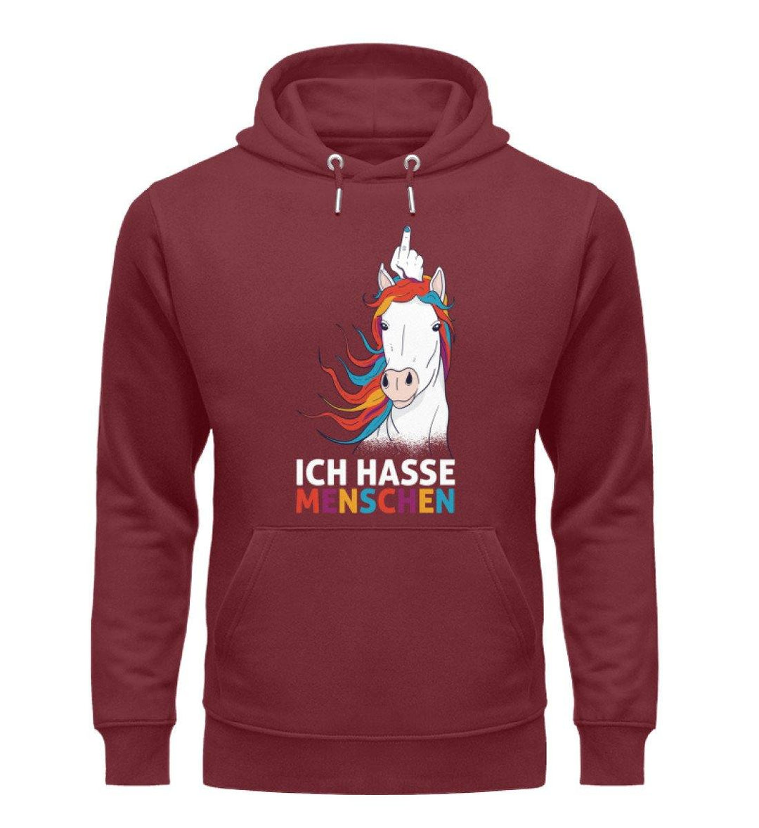 Einhorn hasse Menschen Words on Shirts  - Unisex Organic Hoodie - Words on Shirts Sag es mit dem Mittelfinger Shirts Hoodies Sweatshirt Taschen Gymsack Spruch Sprüche Statement