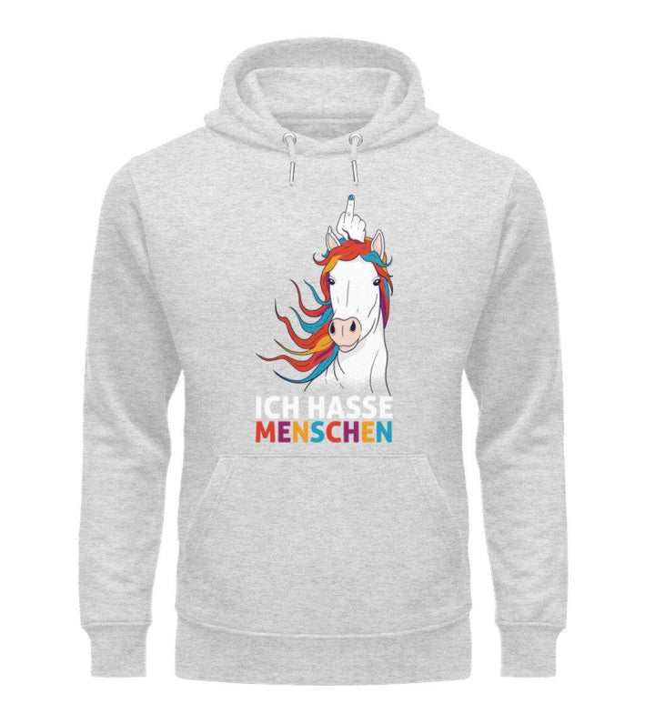 Einhorn hasse Menschen Words on Shirts  - Unisex Organic Hoodie - Words on Shirts Sag es mit dem Mittelfinger Shirts Hoodies Sweatshirt Taschen Gymsack Spruch Sprüche Statement