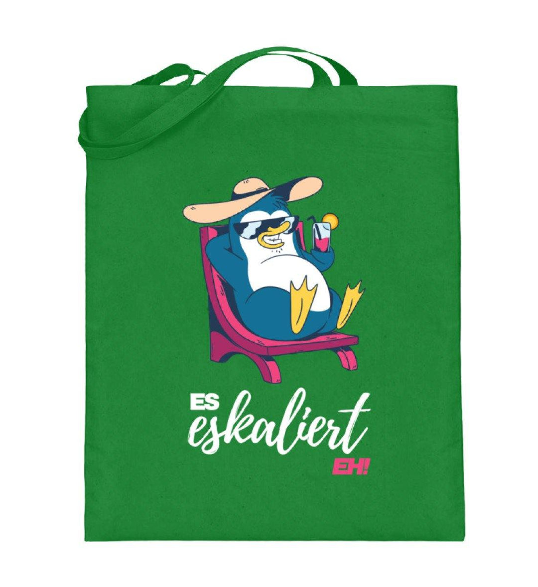 Es eskaliert eh - Pinguin - Words on Shirts  - Jutebeutel (mit langen Henkeln) - Words on Shirts Sag es mit dem Mittelfinger Shirts Hoodies Sweatshirt Taschen Gymsack Spruch Sprüche Statement
