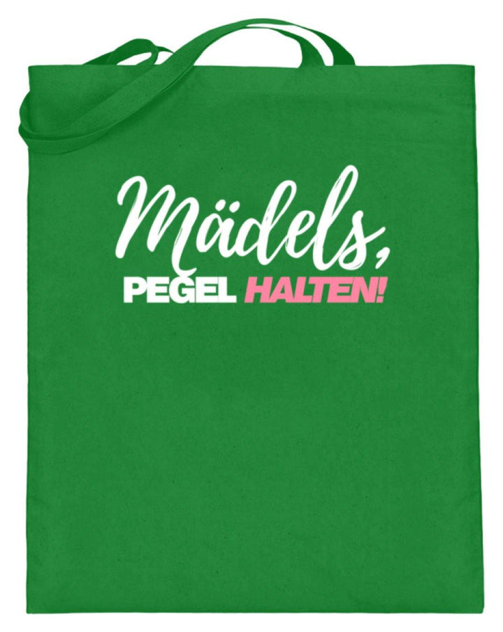 Mädels, Pegel halten - Words on Shirts 2  - Jutebeutel (mit langen Henkeln) - Words on Shirts Sag es mit dem Mittelfinger Shirts Hoodies Sweatshirt Taschen Gymsack Spruch Sprüche Statement