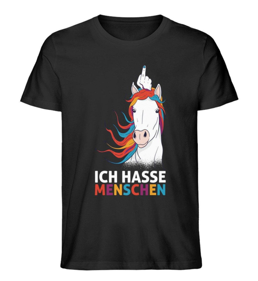 Einhorn hasse Menschen Words on Shirts  - Herren Premium Organic Shirt - Words on Shirts Sag es mit dem Mittelfinger Shirts Hoodies Sweatshirt Taschen Gymsack Spruch Sprüche Statement