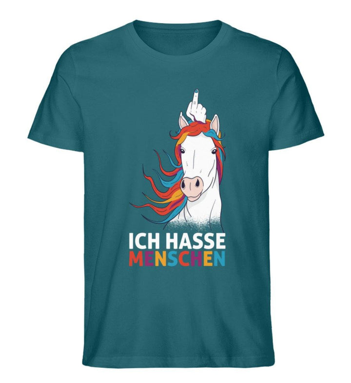 Einhorn hasse Menschen Words on Shirts  - Herren Premium Organic Shirt - Words on Shirts Sag es mit dem Mittelfinger Shirts Hoodies Sweatshirt Taschen Gymsack Spruch Sprüche Statement
