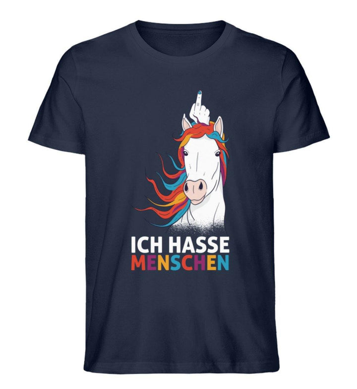 Einhorn hasse Menschen Words on Shirts  - Herren Premium Organic Shirt - Words on Shirts Sag es mit dem Mittelfinger Shirts Hoodies Sweatshirt Taschen Gymsack Spruch Sprüche Statement