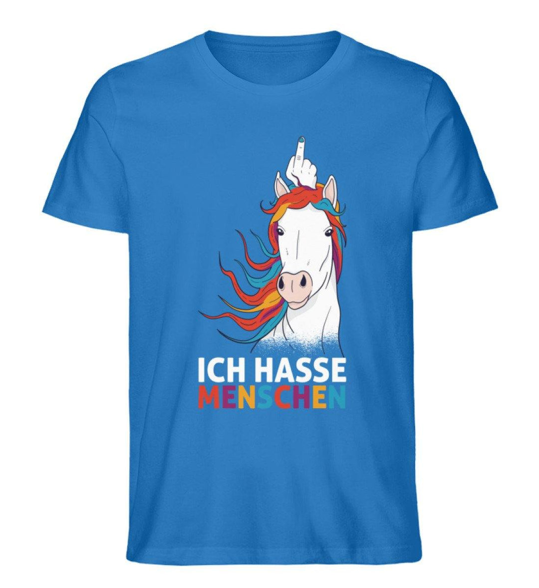 Einhorn hasse Menschen Words on Shirts  - Herren Premium Organic Shirt - Words on Shirts Sag es mit dem Mittelfinger Shirts Hoodies Sweatshirt Taschen Gymsack Spruch Sprüche Statement