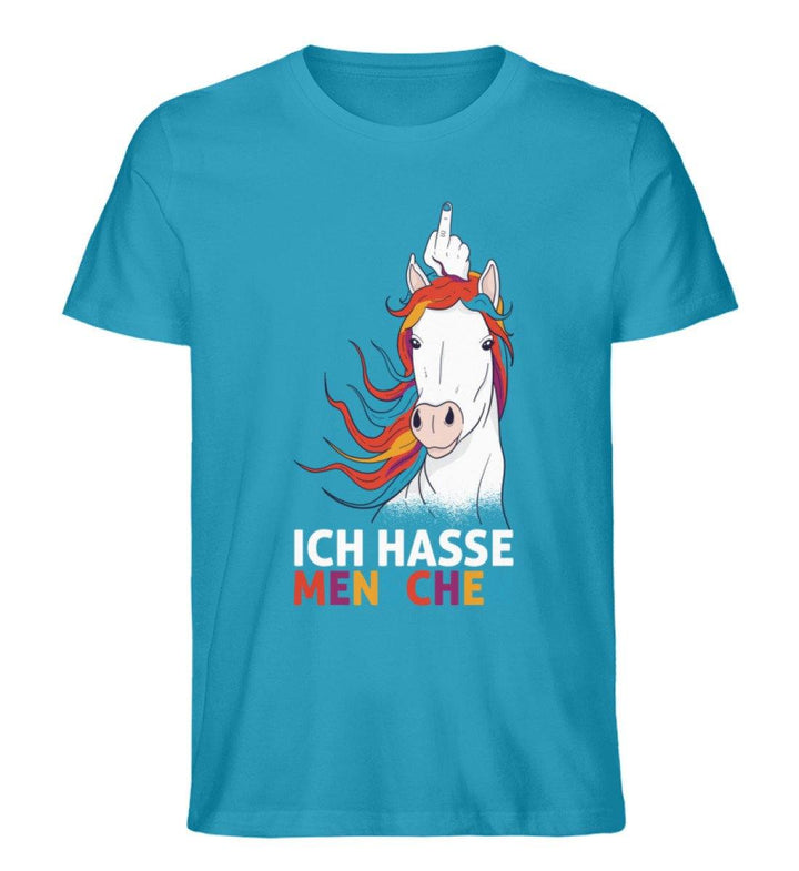 Einhorn hasse Menschen Words on Shirts  - Herren Premium Organic Shirt - Words on Shirts Sag es mit dem Mittelfinger Shirts Hoodies Sweatshirt Taschen Gymsack Spruch Sprüche Statement