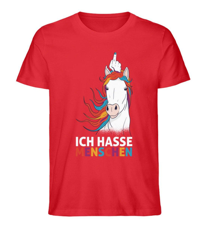 Einhorn hasse Menschen Words on Shirts  - Herren Premium Organic Shirt - Words on Shirts Sag es mit dem Mittelfinger Shirts Hoodies Sweatshirt Taschen Gymsack Spruch Sprüche Statement