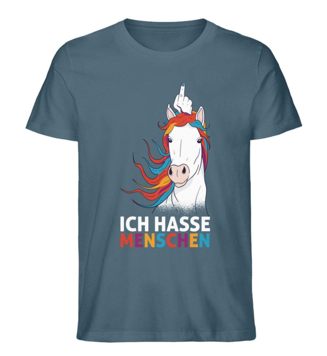 Einhorn hasse Menschen Words on Shirts  - Herren Premium Organic Shirt - Words on Shirts Sag es mit dem Mittelfinger Shirts Hoodies Sweatshirt Taschen Gymsack Spruch Sprüche Statement