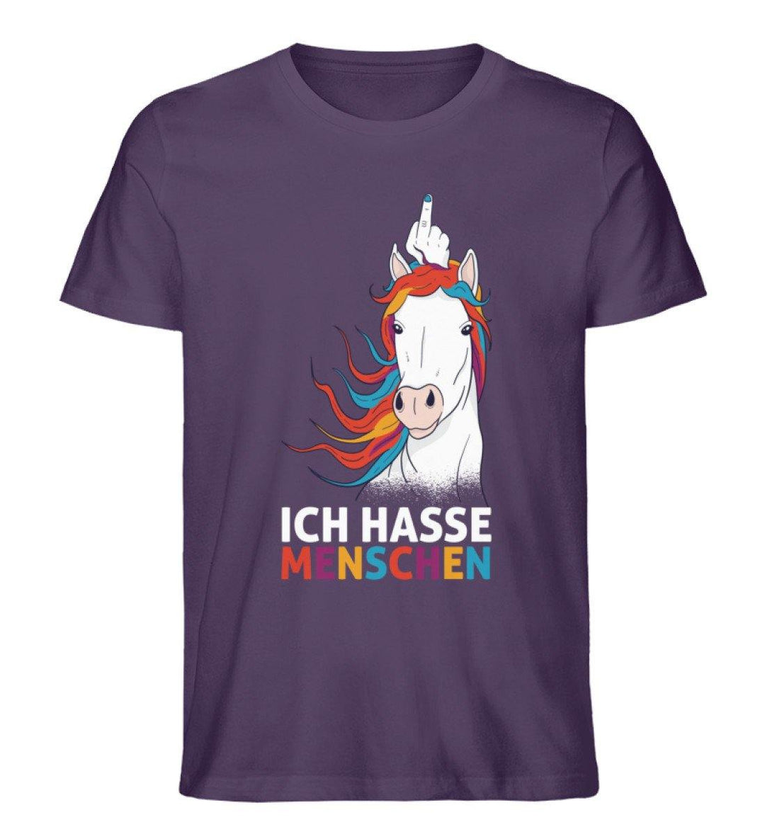 Einhorn hasse Menschen Words on Shirts  - Herren Premium Organic Shirt - Words on Shirts Sag es mit dem Mittelfinger Shirts Hoodies Sweatshirt Taschen Gymsack Spruch Sprüche Statement