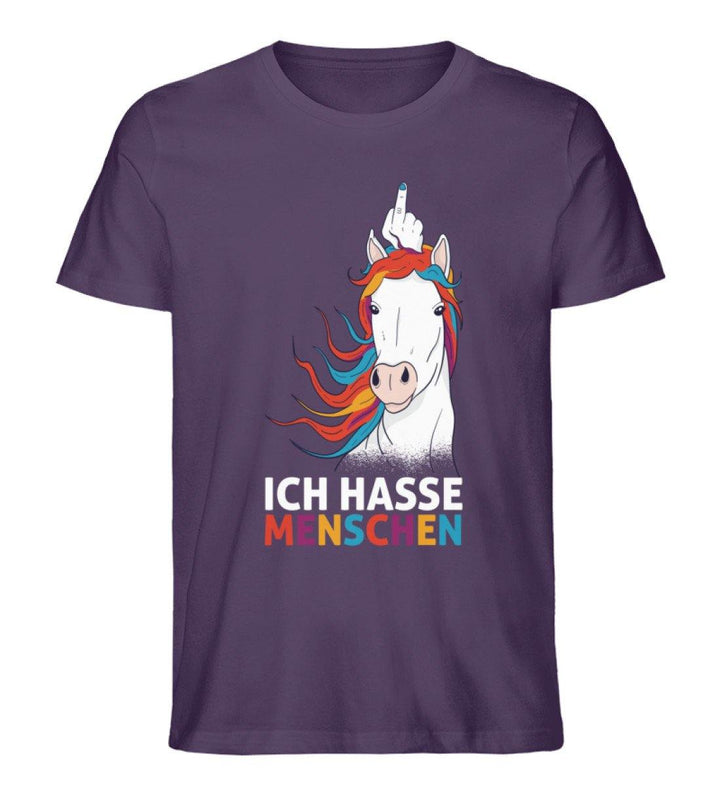 Einhorn hasse Menschen Words on Shirts  - Herren Premium Organic Shirt - Words on Shirts Sag es mit dem Mittelfinger Shirts Hoodies Sweatshirt Taschen Gymsack Spruch Sprüche Statement
