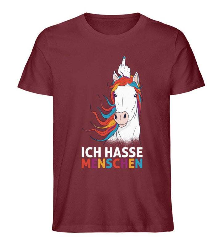 Einhorn hasse Menschen Words on Shirts  - Herren Premium Organic Shirt - Words on Shirts Sag es mit dem Mittelfinger Shirts Hoodies Sweatshirt Taschen Gymsack Spruch Sprüche Statement