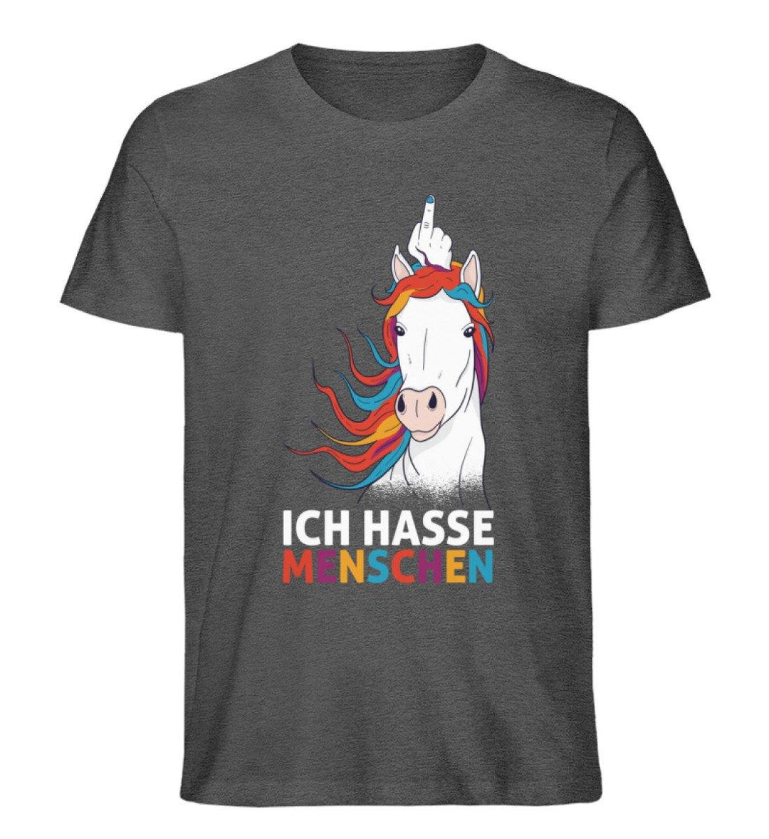 Einhorn hasse Menschen Words on Shirts  - Herren Premium Organic Shirt - Words on Shirts Sag es mit dem Mittelfinger Shirts Hoodies Sweatshirt Taschen Gymsack Spruch Sprüche Statement
