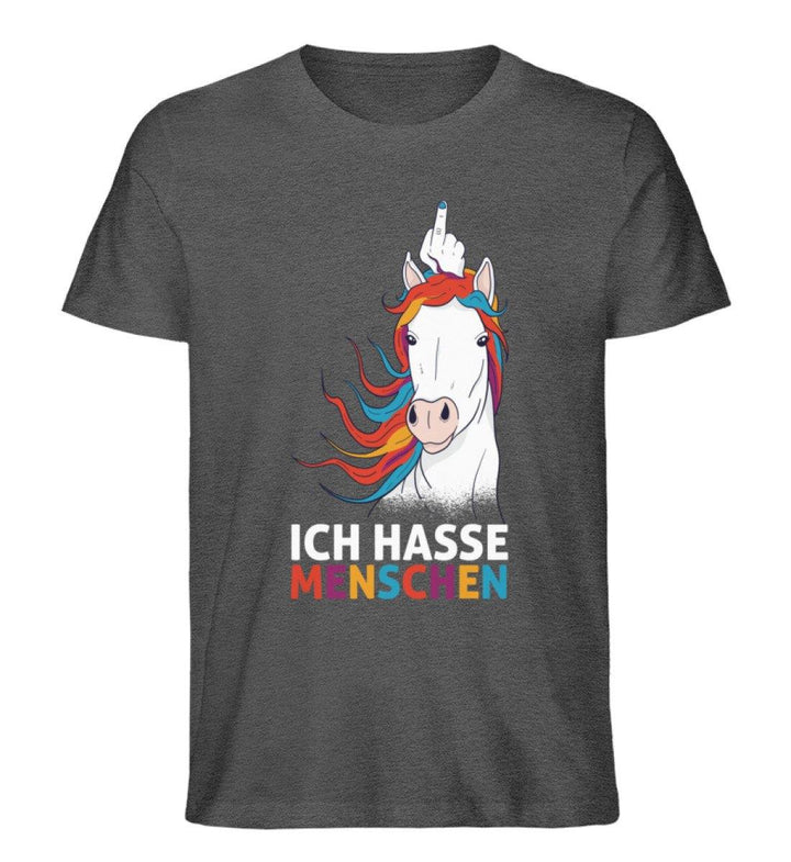 Einhorn hasse Menschen Words on Shirts  - Herren Premium Organic Shirt - Words on Shirts Sag es mit dem Mittelfinger Shirts Hoodies Sweatshirt Taschen Gymsack Spruch Sprüche Statement
