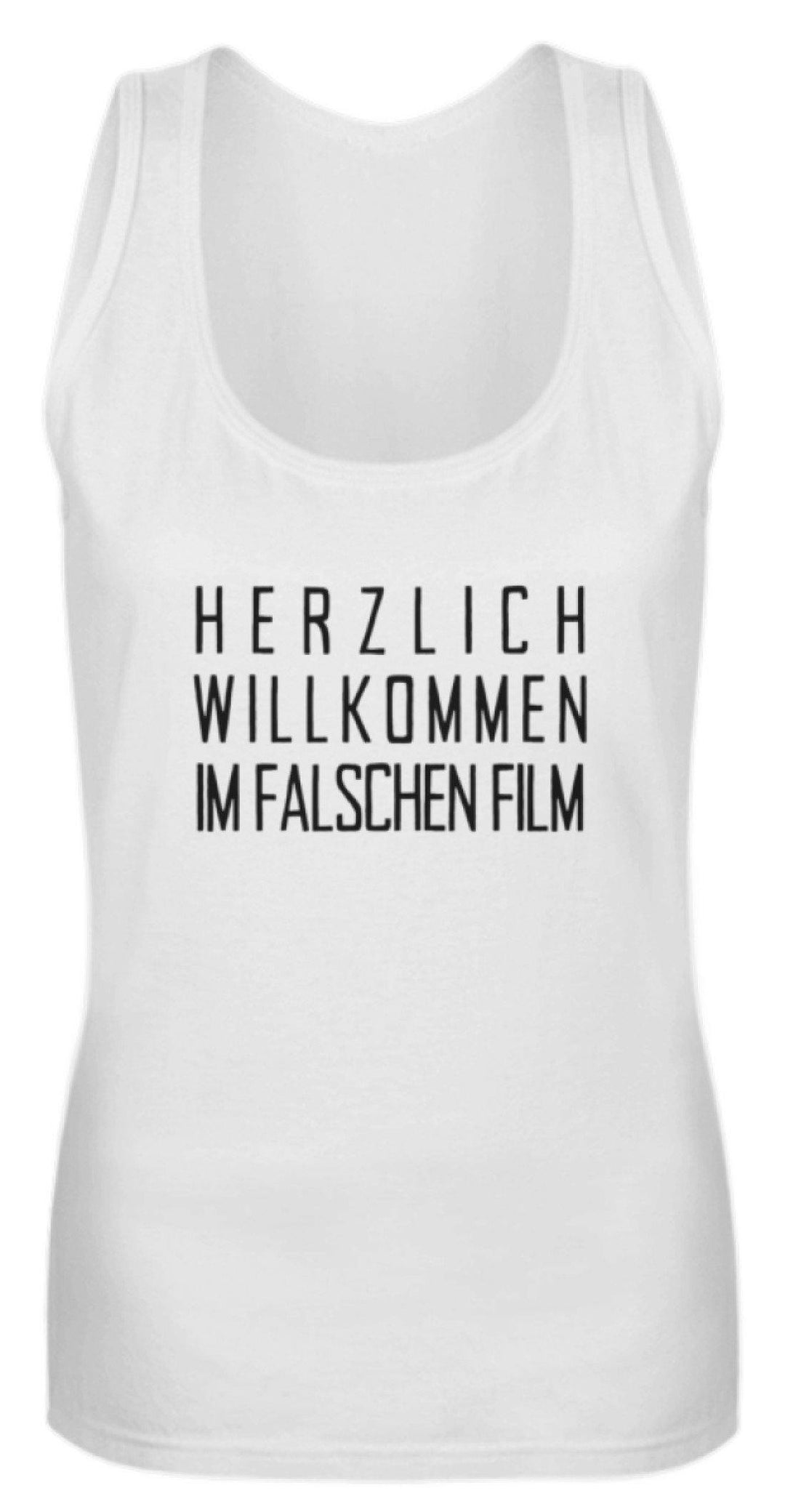 Willkommen im falschen Film /white  - Frauen Tanktop - Words on Shirts Sag es mit dem Mittelfinger Shirts Hoodies Sweatshirt Taschen Gymsack Spruch Sprüche Statement