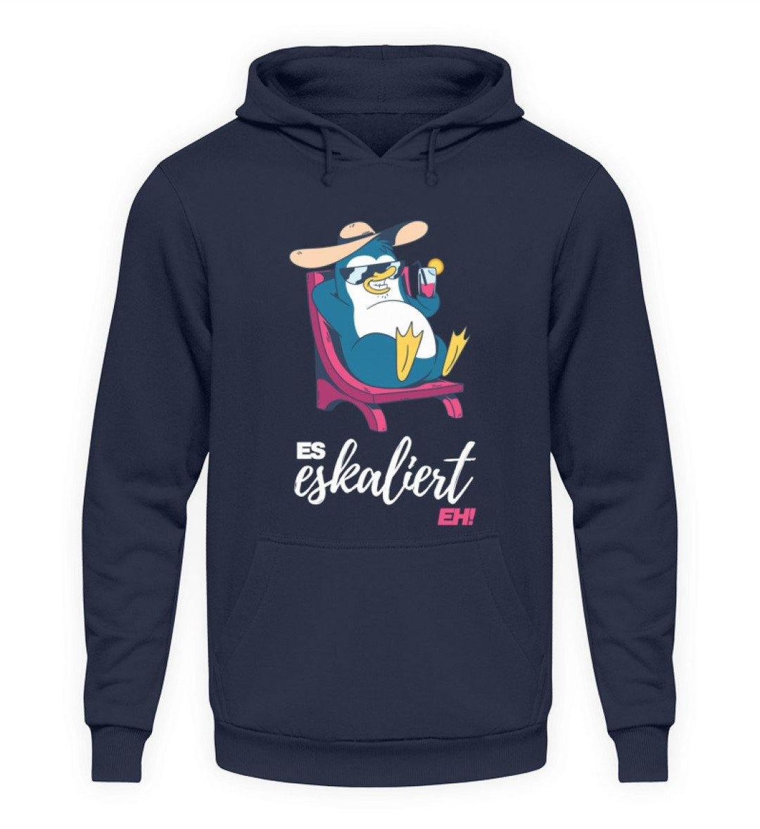 Es eskaliert eh - Pinguin Words on Shirts  - Unisex Kapuzenpullover Hoodie - Words on Shirts Sag es mit dem Mittelfinger Shirts Hoodies Sweatshirt Taschen Gymsack Spruch Sprüche Statement