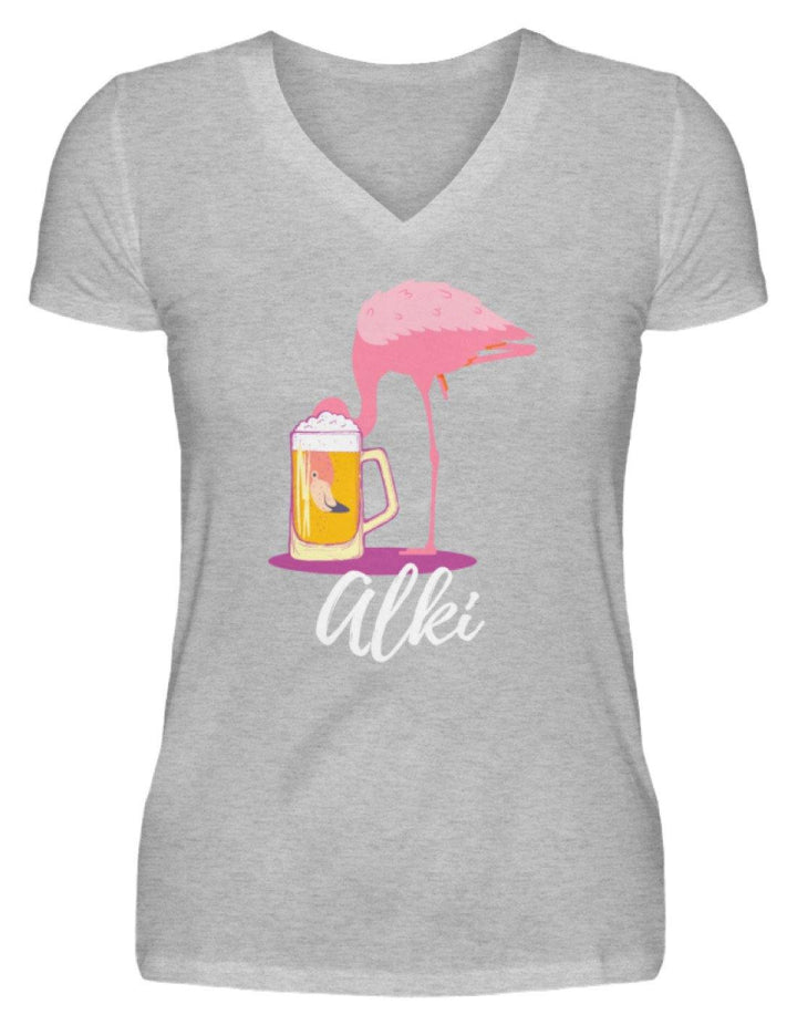 Flamingo Alki - Words on Shirt  - V-Neck Damenshirt - Words on Shirts Sag es mit dem Mittelfinger Shirts Hoodies Sweatshirt Taschen Gymsack Spruch Sprüche Statement